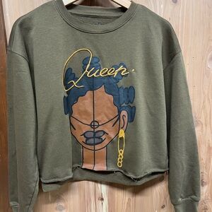 Green Graphic Crop Sweatshirt Long Sleeve